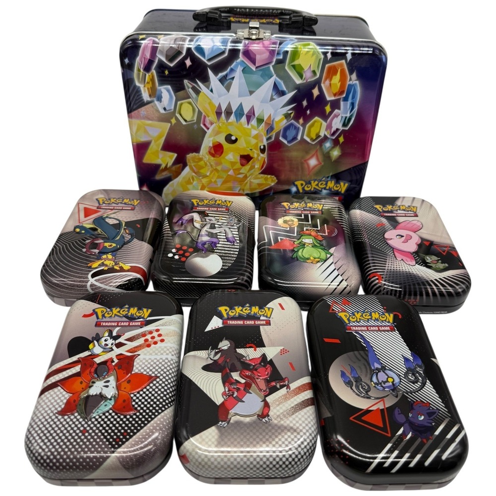 Pokemon TCG Collector Chest and 7 Unova Mini Tins Empty Storage Set Excellent